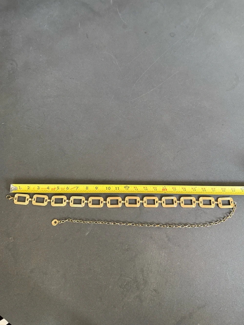 Vintage Gold Textured Rectangle Link Chain Belt Drop Extender Boho Statement
